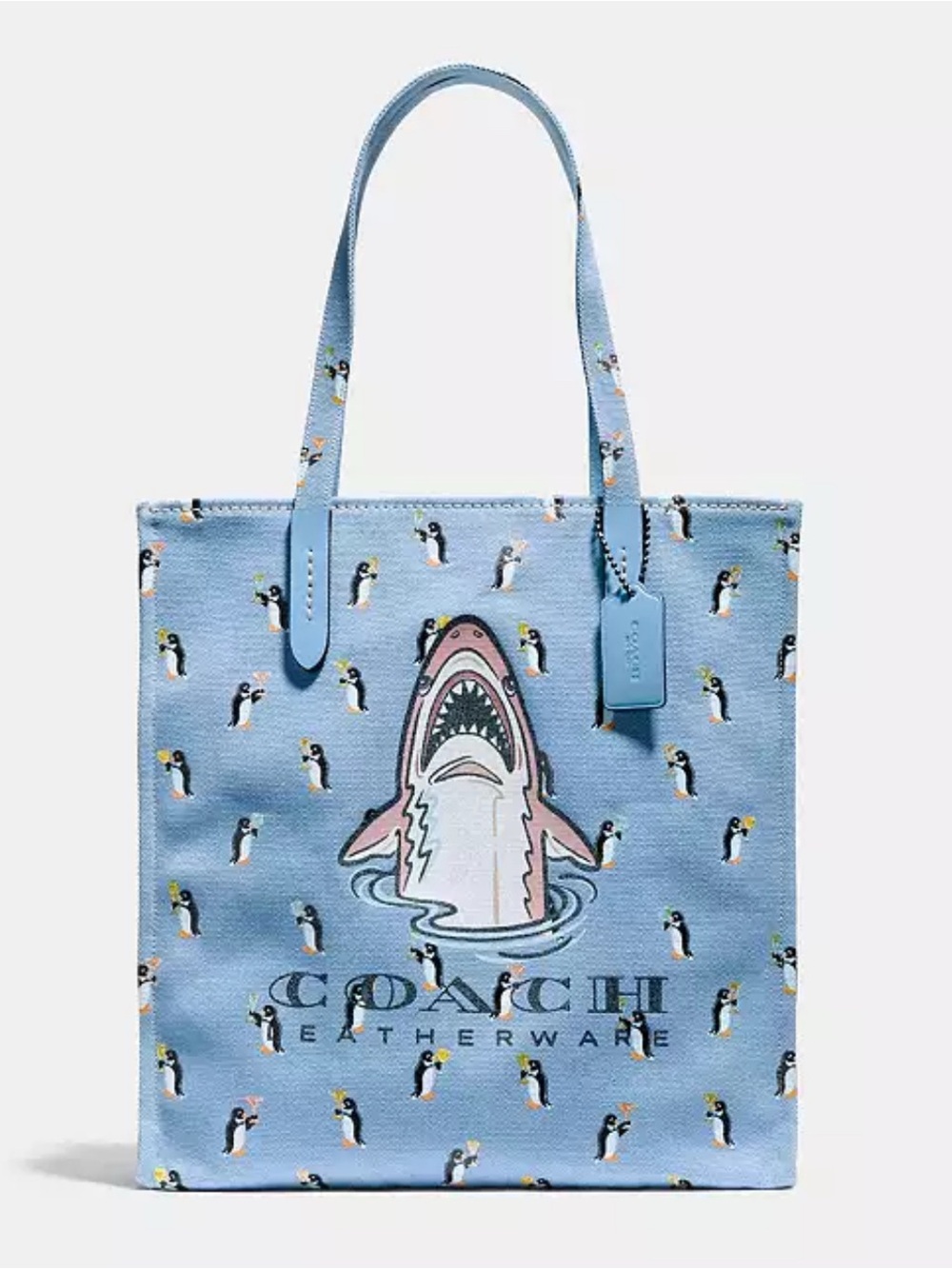RARE Coach 42 Light Blue Sharky Print Canvas Tote